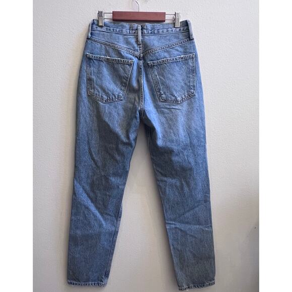 AGOLDE FEN Long High Rise Straight Leg Blue Jean Distressed Women's 25 (27x27) - Picture 3 of 10